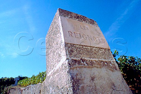 Stone pillar at corner of Les Reignots    vineyard VosneRomane   Cte dOr France  Cte de Nuits