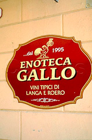 Sign on wall of Enoteca Gallo a wine   shop in La Morra Piemonte Italy