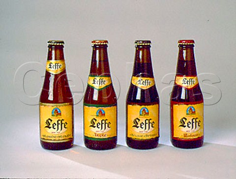 Bottles of Leffe ale Blonde Triple Brune and   Radieuse Belgium