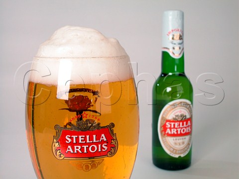 Glass and bottle of Stella Artois lager   Leuven Belgium