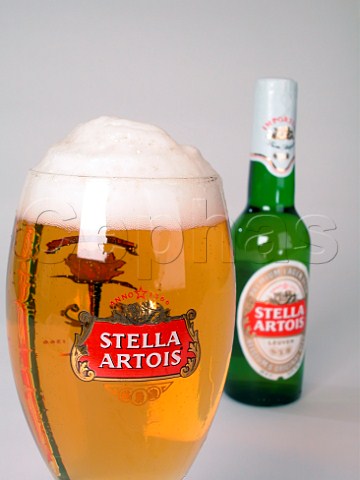 Glass and bottle of Stella Artois lager   Leuven Belgium