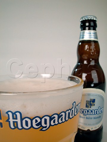 Bottle and glass of Hoegaarden white beer  Belgium