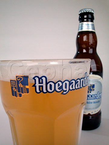 Bottle and glass of Hoegaarden white beer  Belgium