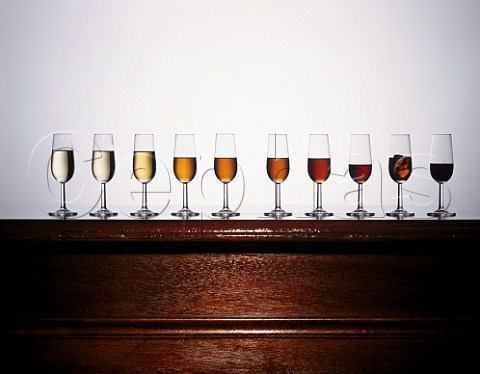 Various types of sherry in glasses