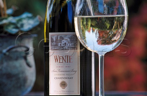 Bottle and glass of Wente Chardonnay   Livermore Valley California