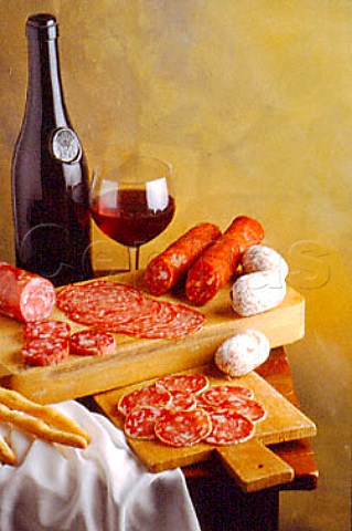 Italian wine and salami