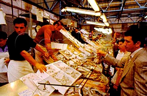 Fish stall in Torino covered market   Piemonte Italy