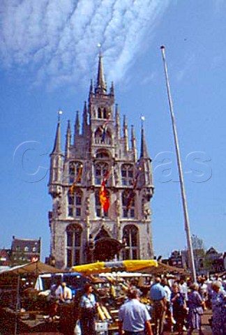 Gothic Stadhuis Town Hall in the   middle of the market square Gouda   Netherlands