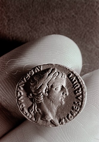 Roman Denarius with the head of Tiberius Caesar   Emperor from AD 14  37