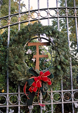 Christmas garland on gate of    FerrariCarano winery Healdsburg   Sonoma Co California   Dry Creek Valley AVA