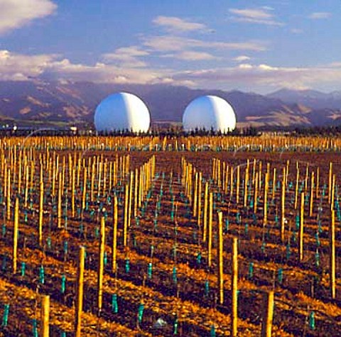 Thornbury Shandon Road vineyard in the Waihopai   Valley with the Electronic Intelligence Gathering   Base beyond Marlborough New Zealand