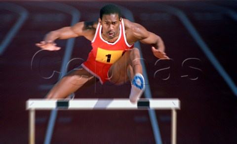 Runner jumping over hurdle  Radial Blur applied