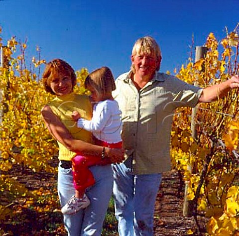 Ian and Alana Smart and Molly in vineyard of   Alana Estate Martinborough New Zealand   Wairarapa