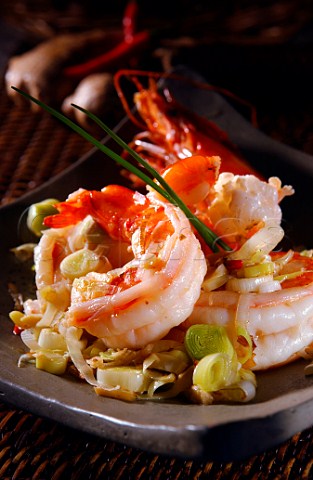 Oriental style fried prawns