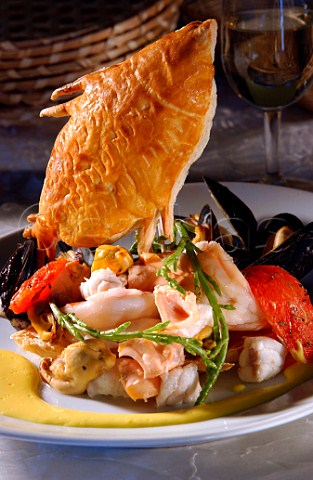 Fish shaped pastry with seafood