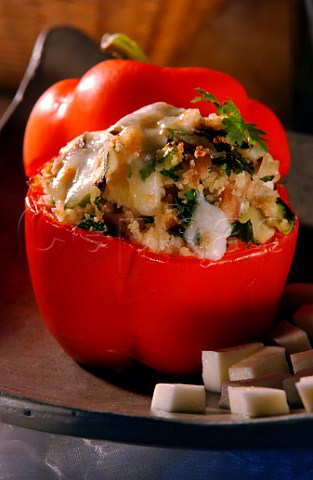 Vegetarian red pepper stuffed with rice