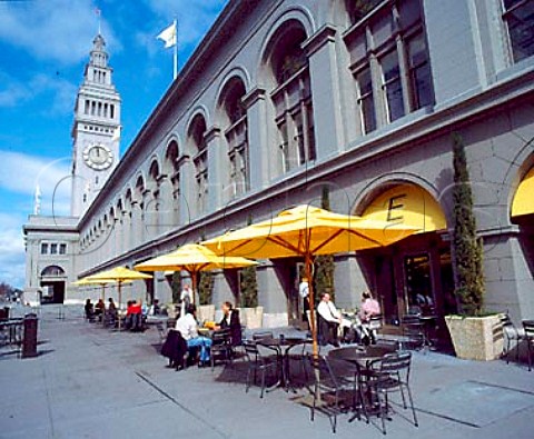 Outdoor caf tables in the Ferry Building Plaza   San Francisco California