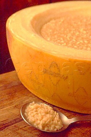 Risotto served in a hollowedout   Grana Padano cheese  Balin Restaurant Livorno Ferrris  near Vercelli Piemonte Italy