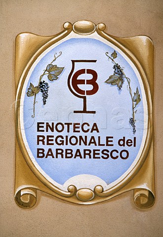 Sign outside the Regional Enoteca wine   shop in Barbaresco Piemonte Italy