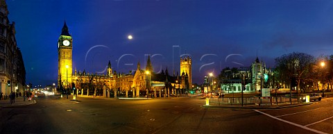 Houses of Parliament and Parliament Square at dusk   London