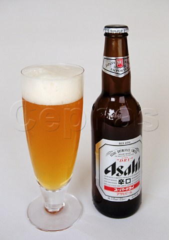 Bottle and glass of Asahi Super Dry beer Japan