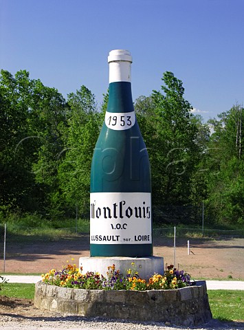 Giant bottle advertising Montlouis wine at   LussaultsurLoire IndreetLoire France   AC Montlouis
