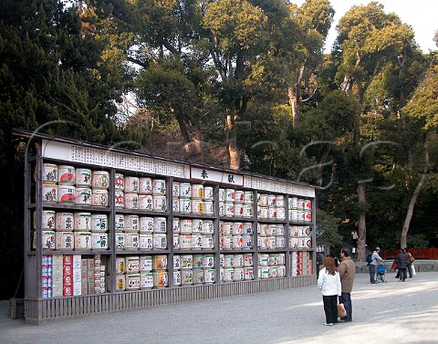 Display of sake barrels in Hachimangu Shrine  Kamakura Japan