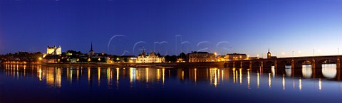 The 14thcentury Chteau de Saumur reflecting in the   River Loire at dusk Saumur MaineetLoire France   AnjouSaumur