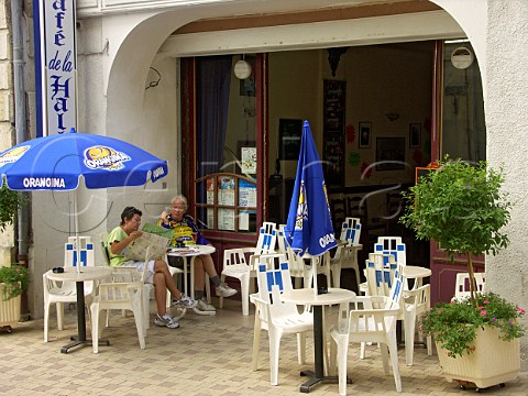 Terrace tables outside a small caf in Bourg    Gironde France Aquitaine