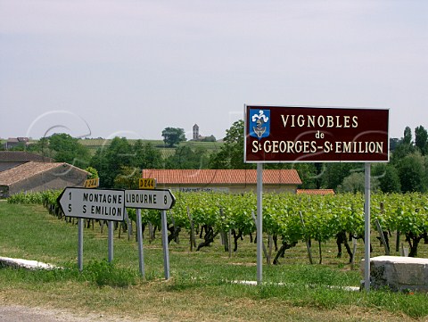 Sign at the start of StGeorgesStmilion with the   church of StGeorges behind  Gironde France   StGeorgesStmilion  Bordeaux