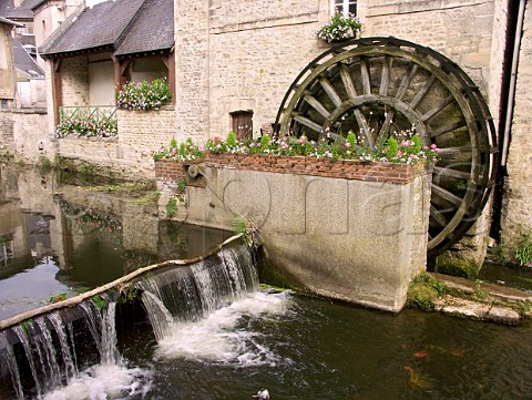 Waterwheel and weir Bayeux Calvados France    BasseNormandie