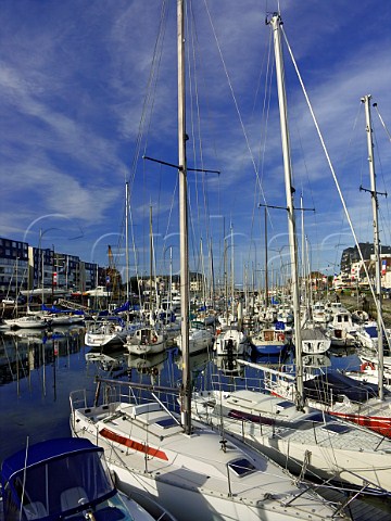 Yachts moored in the marina at CourseullessurMer    Calvados France  BasseNormandie