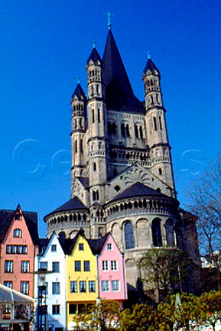 Colourful old houses by Saint Martins   Church Cologne Germany