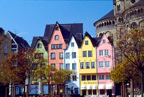 Colourful old houses by Saint Martins   Church Cologne Germany