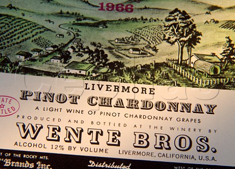 Label from bottle of 1966 Wente Pinot Chardonnay   from the Livermore Valley California