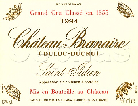 Wine label of Chteau Branaire 1994  StJulien  Bordeaux