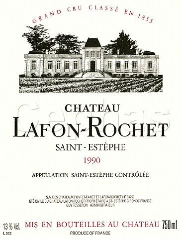 Wine label of Chteau LafonRochet 1990   StEstphe  Bordeaux