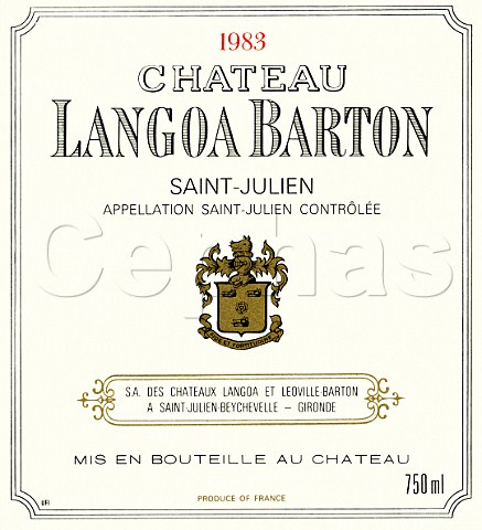 Wine label of Chteau Langoa Barton 1983   StJulien  Bordeaux