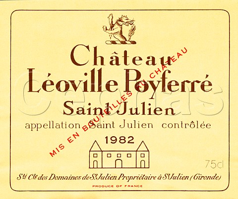 Wine label of Chteau LovillePoyferr 1982   StJulien  Bordeaux