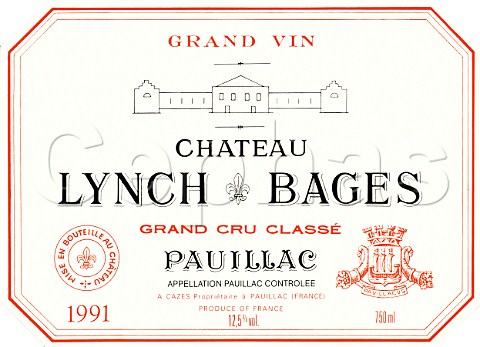 Wine label of Chteau LynchBages 1991   Pauillac  Bordeaux