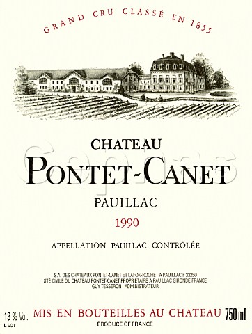 Wine label of Chteau PontetCanet 1990   Pauillac  Bordeaux