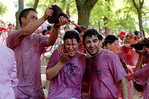 Revellers during the Battle of the Wine Festival   held every year on 29 June near Haro   La Rioja Spain