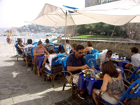 Openair restaurant overlooking Collioure harbour   PyrnesOrientales France