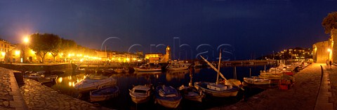 Boats moored in Collioure harbour at night  PyrnesOrientales France