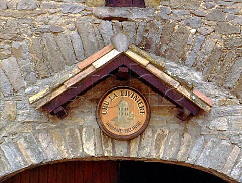 Sign over entrance to Domaine Piccinini   La Livinire Hrault France   Minervois La Livinire