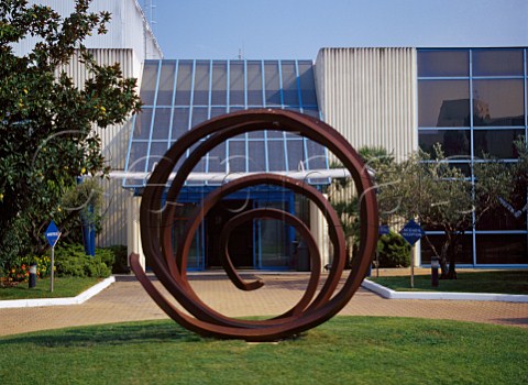 The sculpture Ligne Indtermine displayed in the  courtyard of Robert Skalli winery and which is reproduced on his bottle labels  Ste Hrault France Languedoc