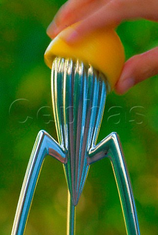 Squeezing a lemon on a squeezer designed  by Philippe Stark