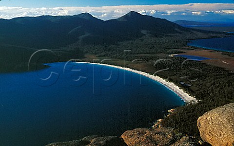 Wineglass Bay viewed from Mount Amos   Freycinet National Park Tasmania Australia