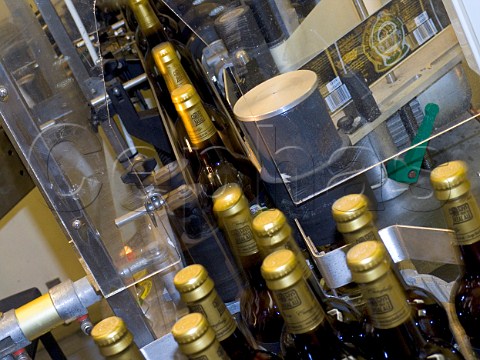 Labeling beer bottles Hogs Back Brewery Tongham   Surrey England