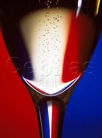 Glass of champagne with the French tricolore behind